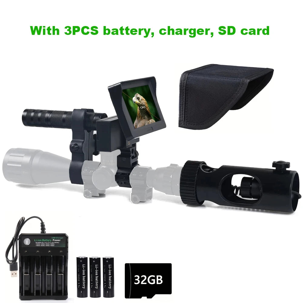 IR Optics Sight Scope Night Vision Goggles,4.3 inch Display 850nm Infrared Hunting Riflescopes Gear, Digital Video/Photo Camera