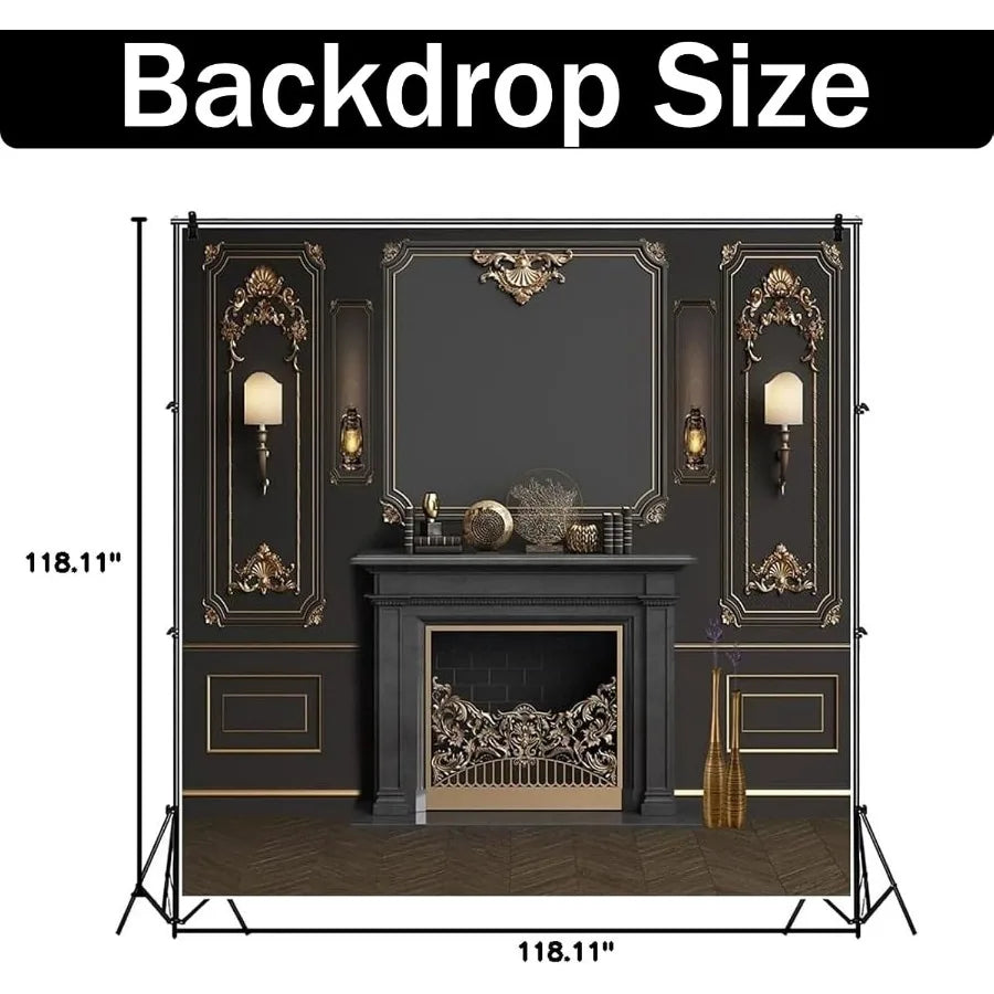 Yeele Vintage Wall Backdrop 10x10ft Black and Gold Empty Room Interior Elegant Wall Photography Background Luxury Fireplace Hom