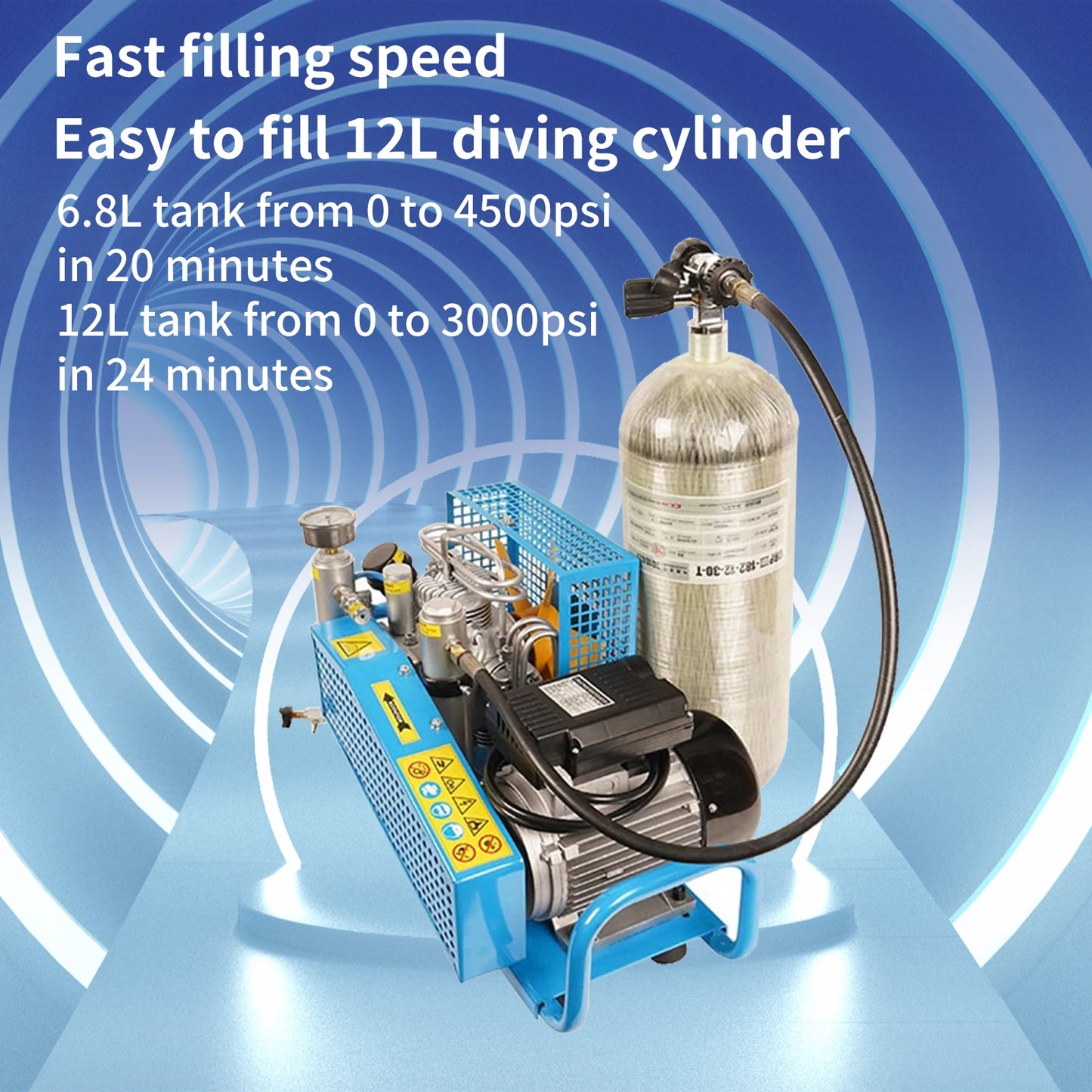 TUDIVING 4500 PSI 300 Bar High Pressure PCP Diving Compressor 110V