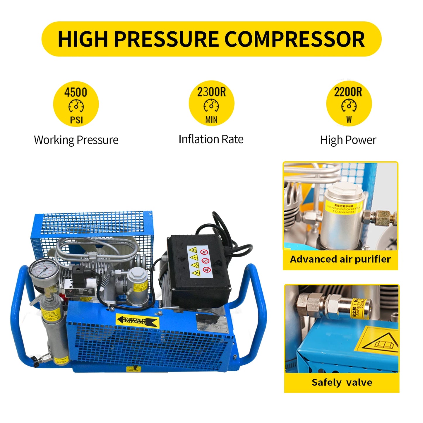 TUDIVING 4500 PSI 300 Bar High Pressure PCP Diving Compressor 110V