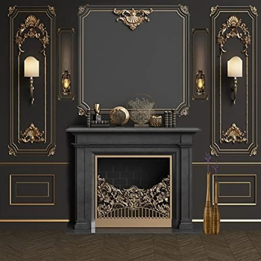 Yeele Vintage Wall Backdrop 10x10ft Black and Gold Empty Room Interior Elegant Wall Photography Background Luxury Fireplace Hom