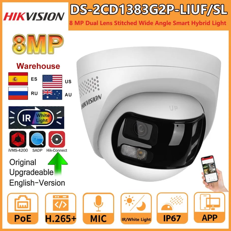 Hikvision 8MP IP Camera Dual Lens 180 View Strobe Audio