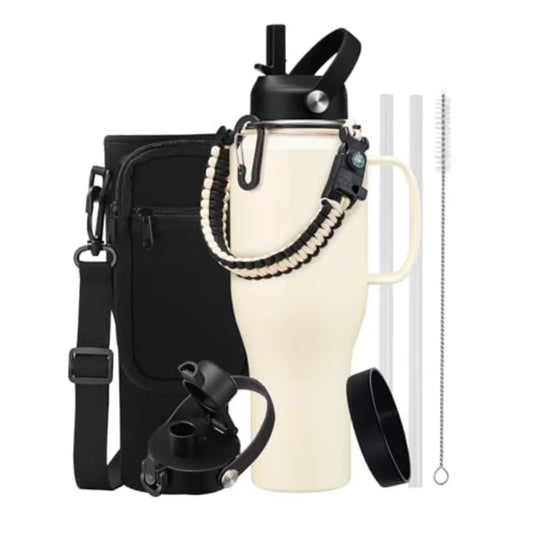 Stainless Steel Insulated Water Bottle With Paracord Handle Fits Cup Holder