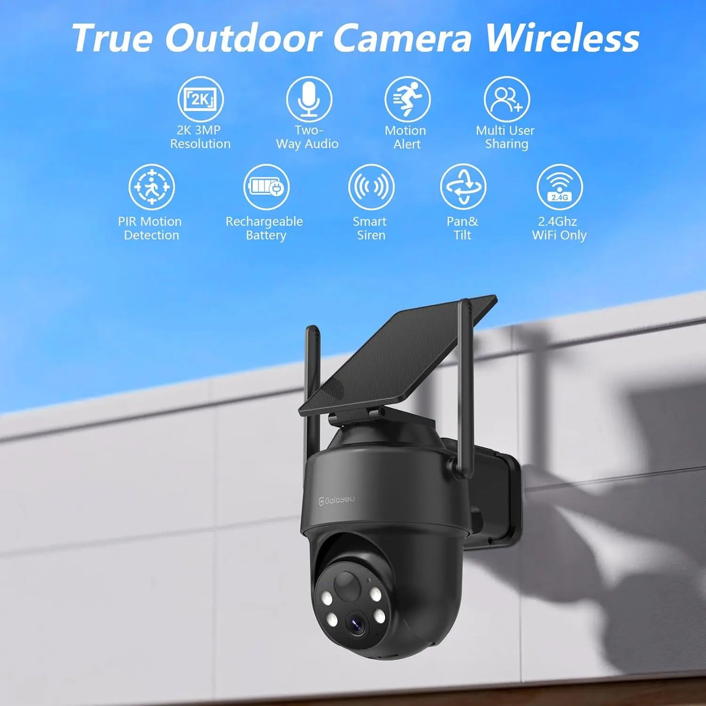 Wireless Outdoor Security Camera 2K Night Vision Works With Alexa